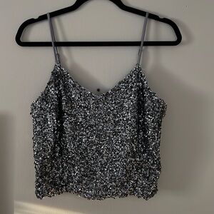 Express sequined gray cropped top